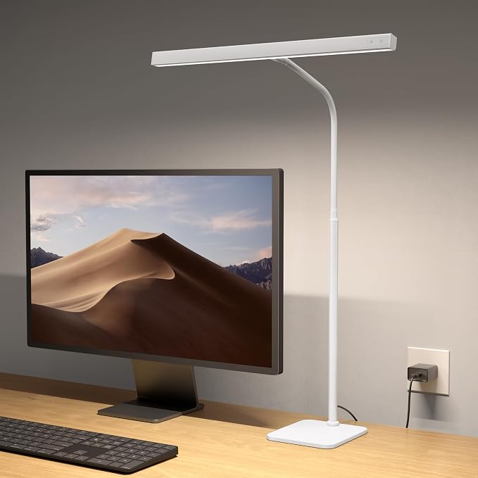 SUPERDANNY LED Desk Lamp for Home Office, Eye-Caring Desk Light with Base, 12W Touch Control 3 Colors Dimmable Brightness, Gooseneck Architect Lamp for Computer Monitor Reading Workbench, White by SUPERDANNY