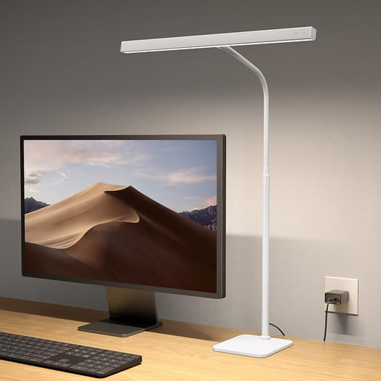 SUPERDANNY LED Desk Lamp for Home Office, Eye-Caring Desk Light with Base, 12W Touch Control 3 Colors Dimmable Brightness, Gooseneck Architect Lamp for Computer Monitor Reading Workbench, White by SUPERDANNY