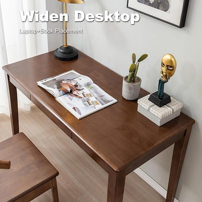 Solid Wood Desk with Drawer, Wooden Home Office Desk for Work, Student Computer Desk for Small Spaces, Gaming Study PC Desk for Bedroom, Easy to Assemble (Walnut Color 39 inch) - Image 6