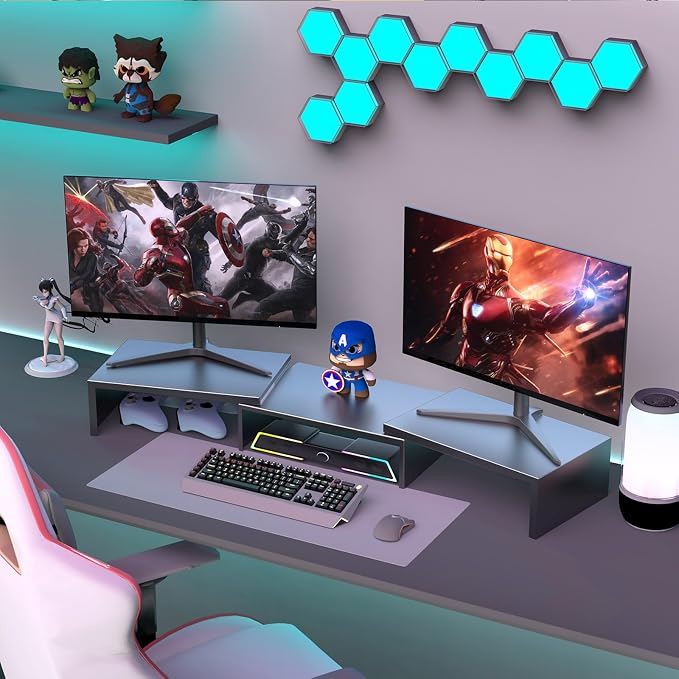 Dual Monitor Stand for Desk, Metal Computer Stand, Desk Shelf Riser,Desktop Organizer for Home and Office Use (Black) - Image 7