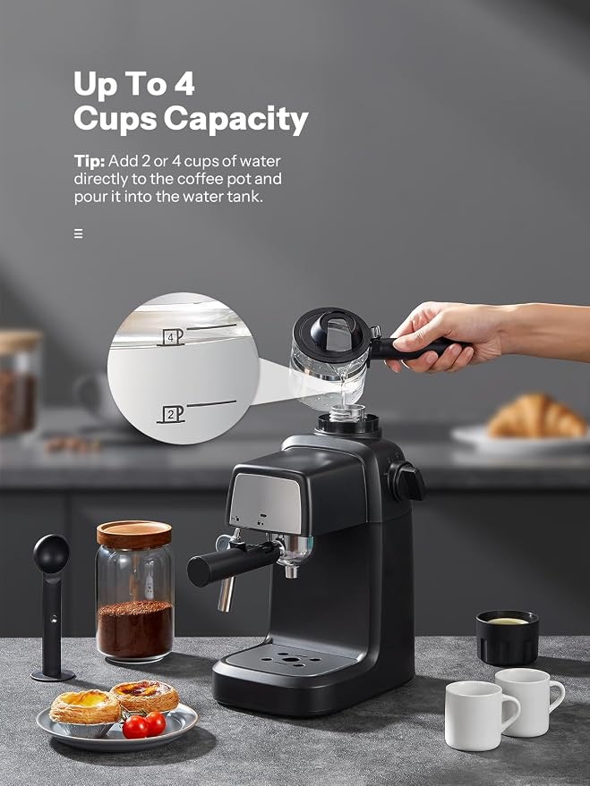 Reemix Espresso Machine 3.5 Bar, 800W Compact Size Coffee Maker | with Steam Wand, 4 Cups Cappuccino & Latte Machine for Home and Office - Image 3
