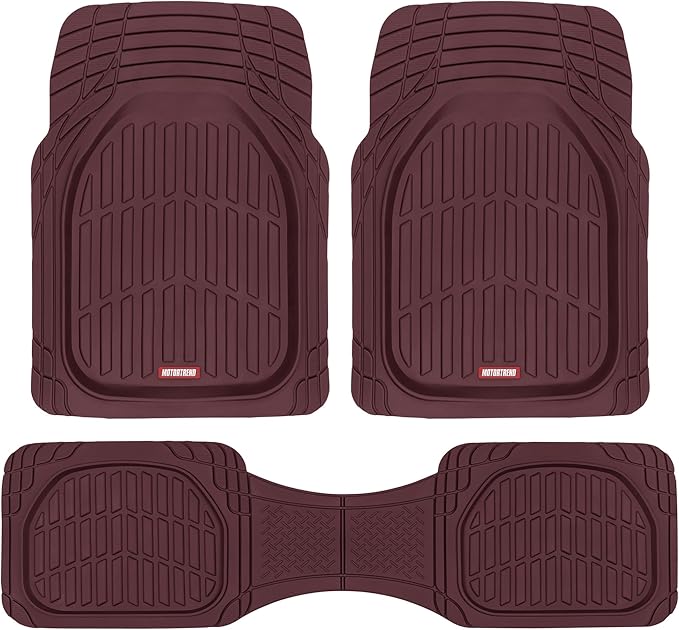 Motor Trend FlexTough Floor Mats for Cars, Burgundy Deep Dish All-Weather Car Mats, Waterproof Trim-To Fit Automotive Cars Trucks SUV, Universal Liner Accessories by MotorTrend