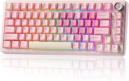 YUNZII B75 PRO 75% Wireless Mechanical Keyboard (Pink,MilkV2) | Hot Swap Keyboard with Knob, Gasket Mount, Creamy Pre-lubed Switch for Smooth Typing, BT/USB-C/2.4G, for Gaming by YUNZIIMECHANICALKEYBOARD