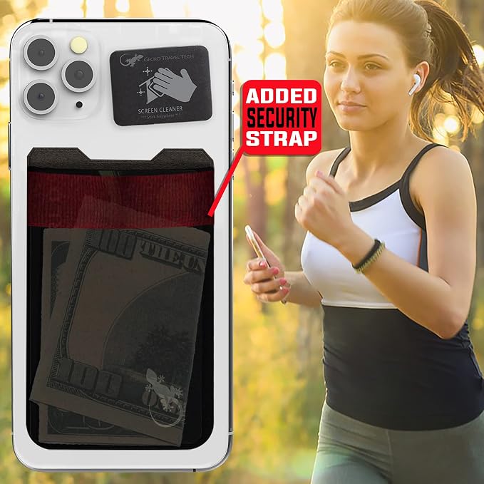Phone Wallet - Adhesive Card Holder - Cell Phone Pouch - Stick on Lycra Pocket by Gecko - Carry Credit Cards and Cash - Image 8