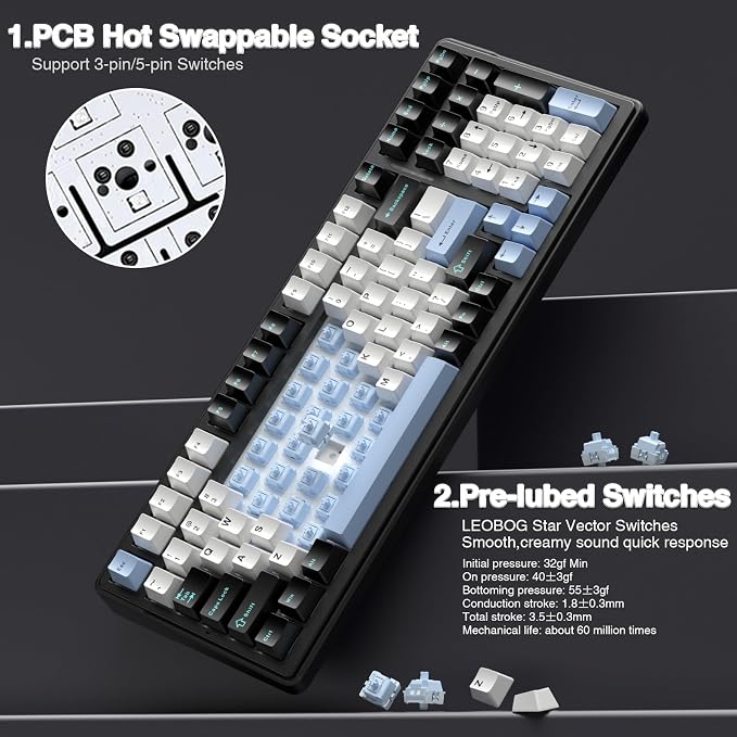AULA F99 Wireless Mechanical Keyboard,Tri-Mode BT5.0/2.4GHz/USB-C Hot Swappable Custom Keyboard,Pre-lubed Linear Switches,RGB Backlit Gaming Keyboards for PC/Tablet/Xbox/PS4/PS5 - Image 5