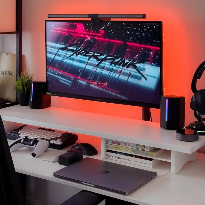 Bamboo Dual Monitor Stand Riser White, 2-Tier Desk Monitor Riser for 2 Monitors, Supports for PC Computer Monitor, Printer, Heavy TV Riser up to 300 lbs, White - Image 3