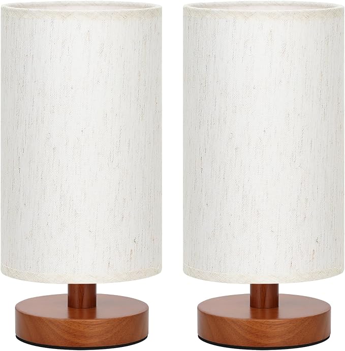 Desk Small Lamps Set of 2 (Cream Shade - Walnut Base, 9" Inline Control) | Two 3000K LED Blubs Included | 680 Lumens | Easy Assembly | Minimalist Design | E26 | for Kitchen | for Kids Room - Image 9
