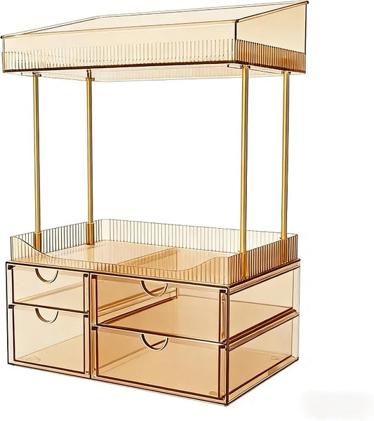 SNSLXH 4-Tier Clear Makeup Organizer Bathroom Storage Amber | 4 Drawers Cosmetics Organiser, Ideal for Countertop, Bathroom, Office, Dresser, for Cosmetics, Skincare, Perfume, Lipstick by SNSLXH