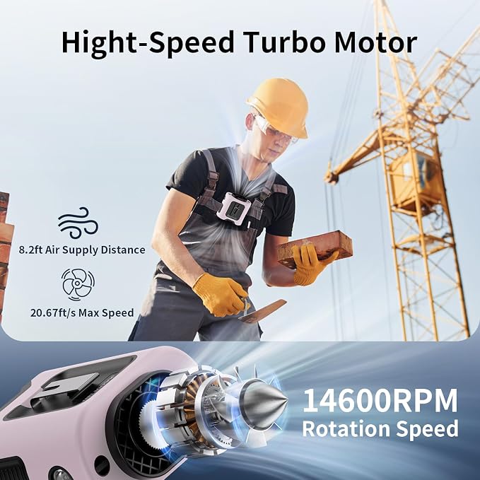 Socool 14500mAh Portable Waist Fan Clip on Belt 360 Rotation Wearable Rechargeable Personal Shirt Fan, 67H Cooling 5-Speed Battery Operated with Light, Neck Fan Hands-Free for Outdoor Jobsite Camping - Image 3