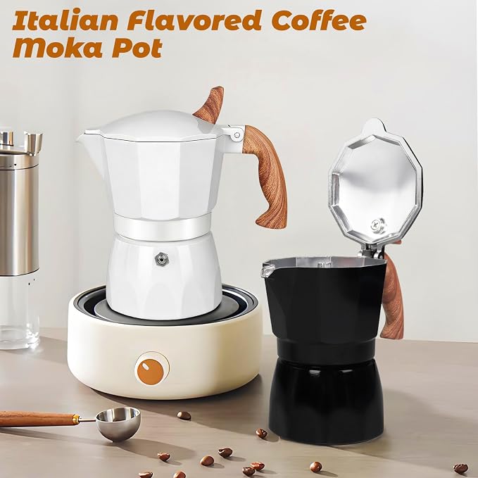 3 Cup Aluminum Moka Pot Classic Stovetop Espresso Coffee Maker 150ml 5oz Coffeemaker Percolator Mocha Pot Greca Coffee Maker Cafe Makers for Italian and Cuban Café Brewing White - Image 8