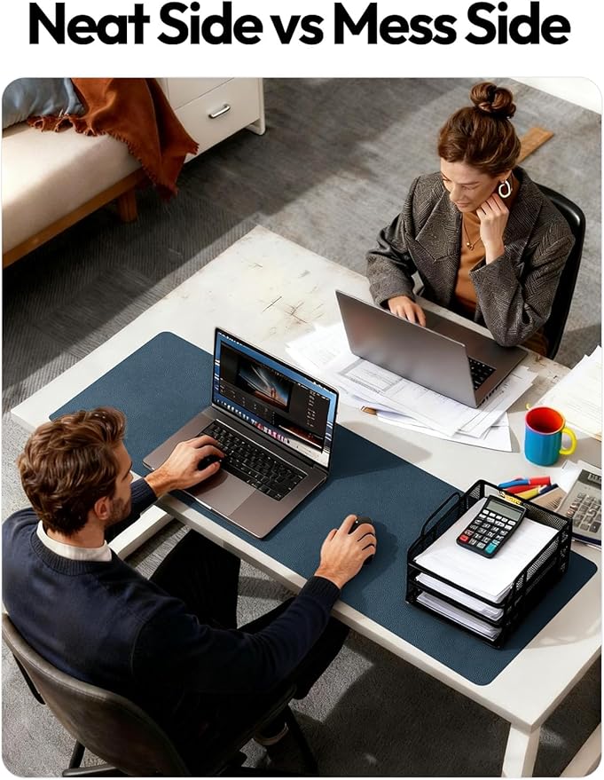 YSAGi Leather Desk Protector, Office Mat, Large Mouse Mat, Non-Slip PU Leather Blotter, Laptop Desk Mat, Waterproof Writing Pad for Office and Home(Dark Blue, 63" x 17.2") - Image 6