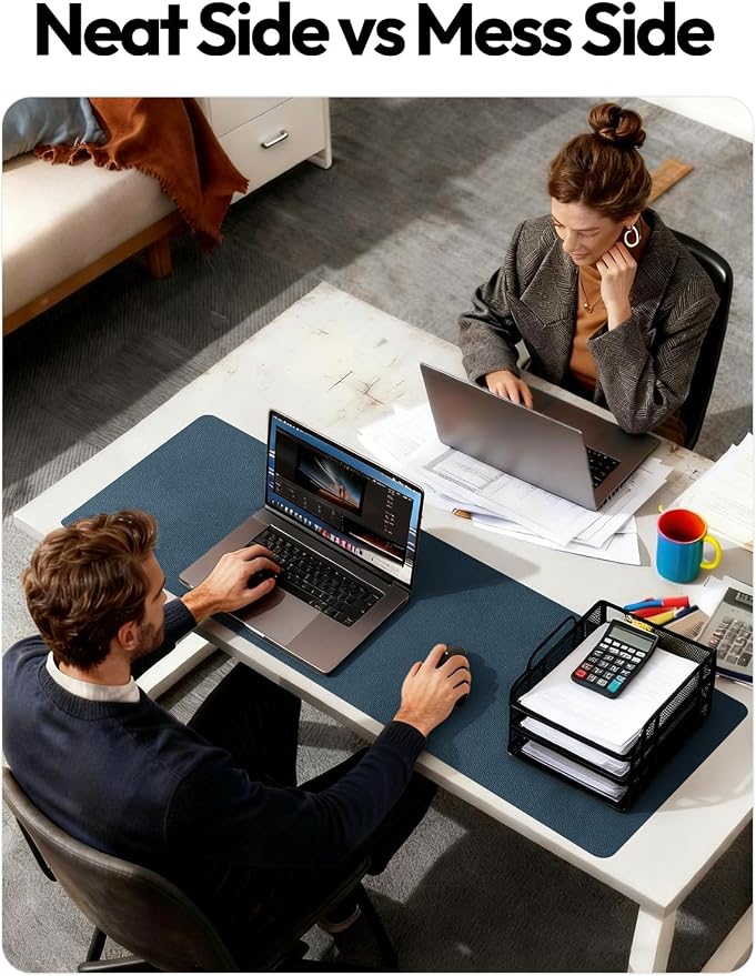 YSAGi Leather Desk Protector, Office Mat, Large Mouse Mat, Non-Slip PU Leather Blotter, Laptop Desk Mat, Waterproof Writing Pad for Office and Home(Dark Blue, 42" x 17.2") - Image 6