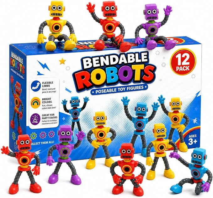 ArtCreativity 12 Pack Bendable Robot Figures, Anxiety Relief Toys, Robot Party Favors for Boys and Girls, Stress Relief Fidget Toys, Sensory Toys for Kids and Adults, Goody Bag Stuffers by ArtCreativity