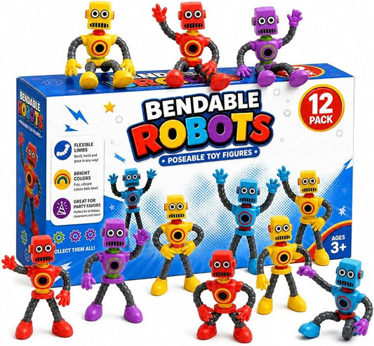 ArtCreativity 12 Pack Bendable Robot Figures, Anxiety Relief Toys, Robot Party Favors for Boys and Girls, Stress Relief Fidget Toys, Sensory Toys for Kids and Adults, Goody Bag Stuffers by ArtCreativity