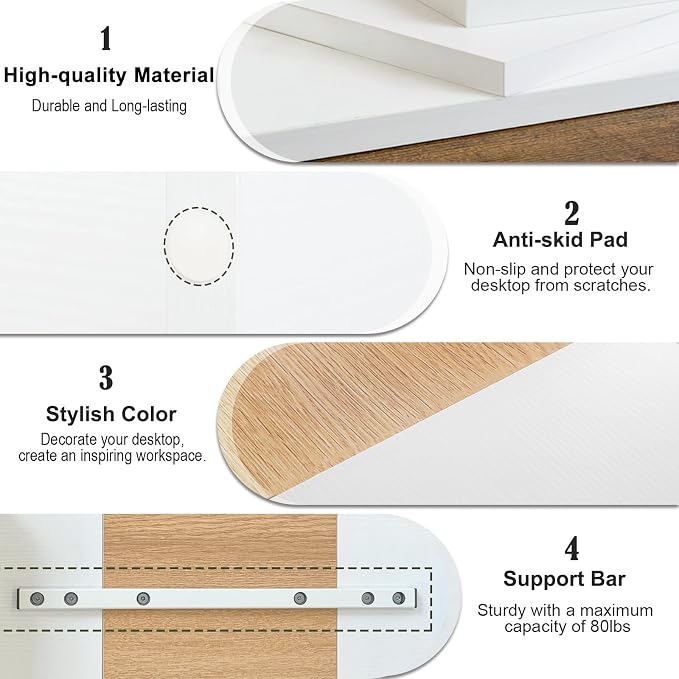 TEAMIX 2 Tiers Desktop Monitor Stand Riser 20 Inch Printer Stand with Storage Small TV Riser Laptop Wooden Desk Organizer Shelf Bookshelf Maple (White+Maple, 2 Tiers) | Laptop/PC/Printer/Keyboard Storage, Ergonomic Design, 15mm thick Sturdy Wood Boards... - Image 4