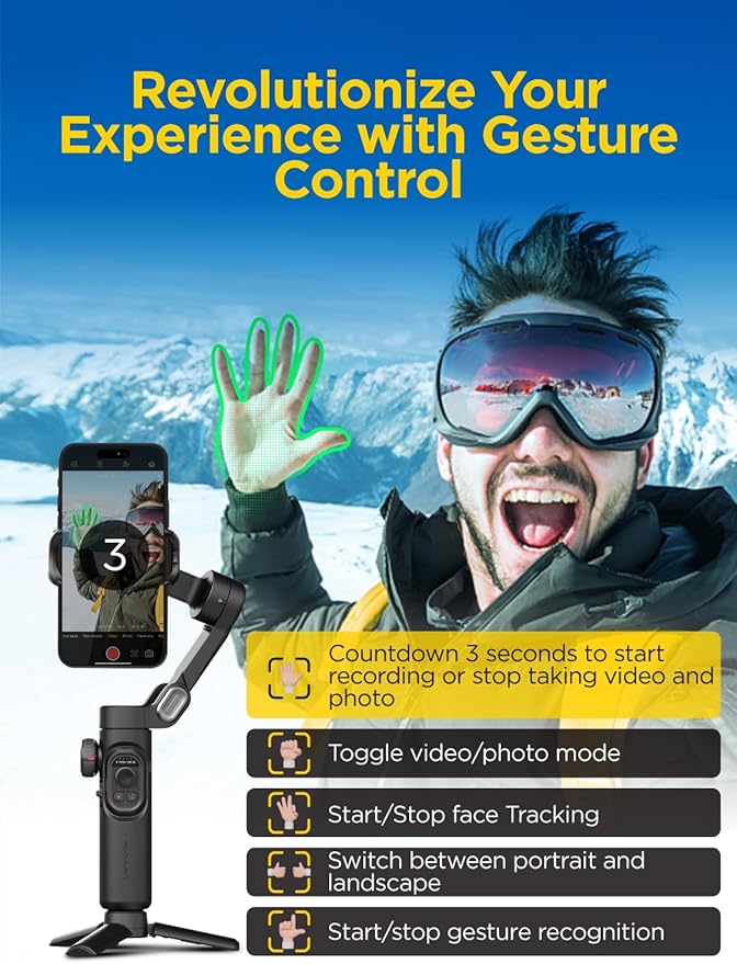 AOCHUAN Gimbal Stabilizer for iPhone Gimbal, Smartphone w/Focus Wheel Face/Object Tracking for iPhone 17 16 15 Pro Max/Android Foldable 3-Axis Handheld Phone Stabilizer for Video Recording -Smart XE - Image 4