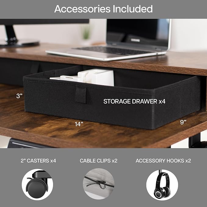 VIVO Vintage Brown 63 x 55 in Corner Standing Desk, DESK-E3CVN | Electric, 2-Tier, L-Shaped, Sit Stand, Height Adjustable, Memory, Rustic Vintage Brown Top, Black Frame, Black Drawers - Image 8