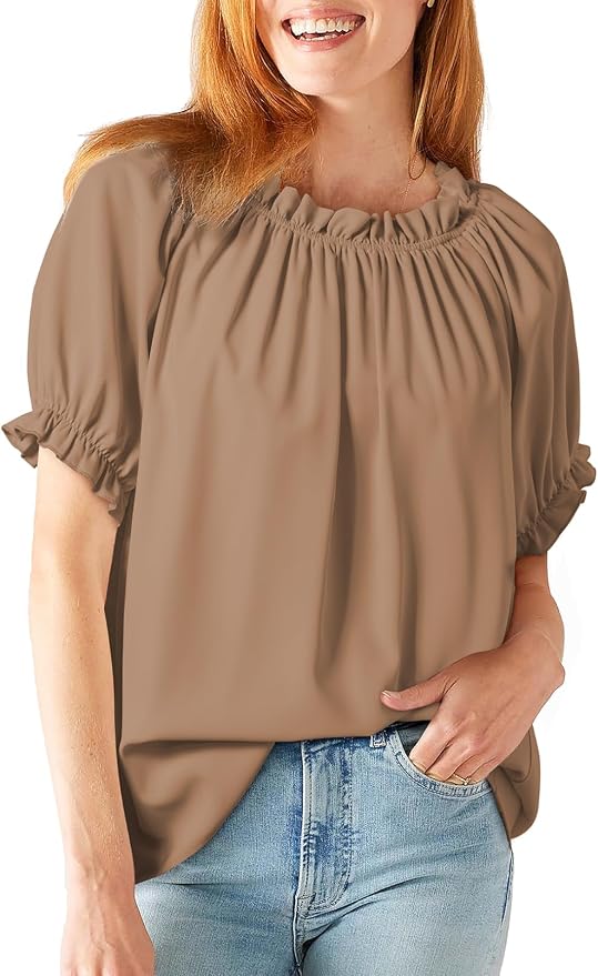EVALESS Womens Tops Off The Shoulder Blouses for Women Dressy Casual Cute Puff Sleeve T Shirts Fashion 2026 - Image 2