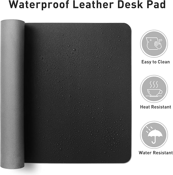 Aothia Faux Leather Desk Mat - Non-Slip PU Leather Desk Blotter, Waterproof Writing Surface, Large Desk Pad for Office & Home (Black, 55" x 24") - Image 7