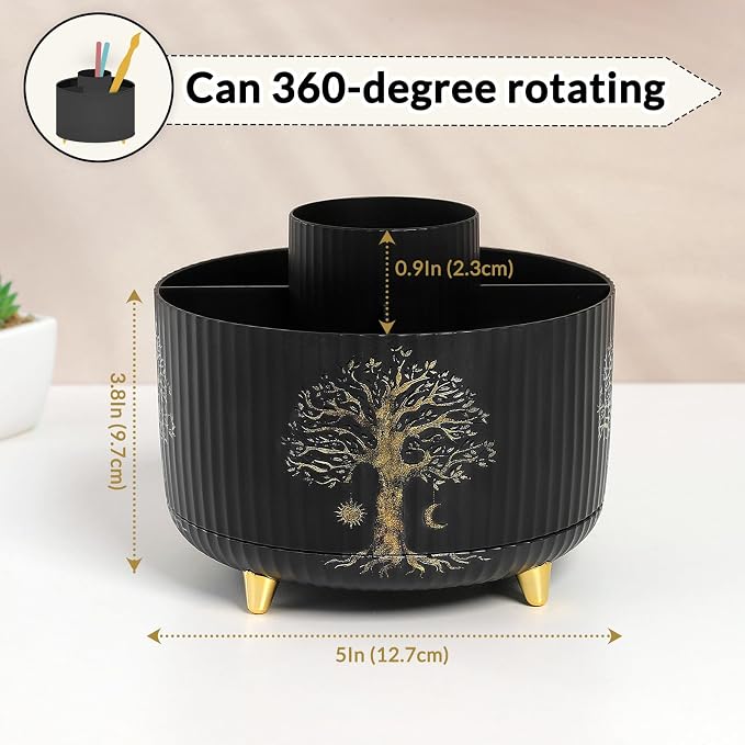 SKYDUE 360 Degree Rotating Desk Organizer, Dual-Purpose Pencil Pen Holder for Desktop, Desk Pen Organizer with 5 Slots, Office Supplies, Pencil Cup for Office, School, Home - Image 2