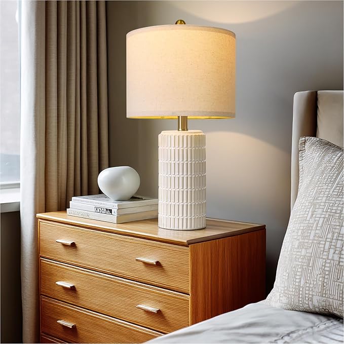 PoKat 20.75" Small Modern Ceramic Table Lamps Set of 2 for Bedroom, White Bedside Lamps for Night Stands, Farmhouse Desk Home Decor Gift Nightstand Table Lamps for Living Room End Table Beige - Image 5