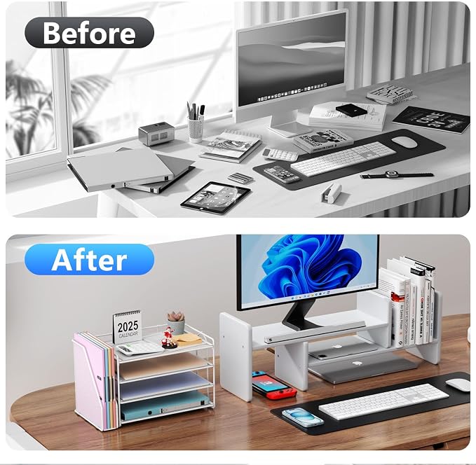 gianotter 4-Tier Paper Organizer With Magazine Holder | Desk Organizers and Accessories, File Organizer for Office Supplies Storag (White, 4-Tier) - Image 3