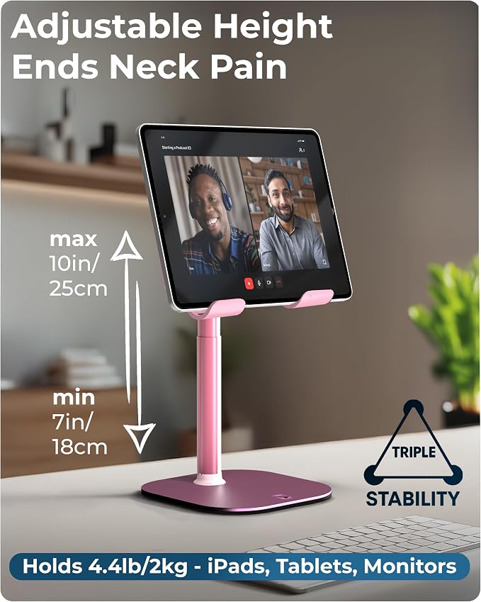 COOPER TabHolder, 7-10" Height Adjustable Tablet Stand, Premium iPad Stand for Desk, 270° Tilt iPad Holder, Kindle Holder, 15.6-17" Portable Monitor Support, (Lavender Pink) - Image 2