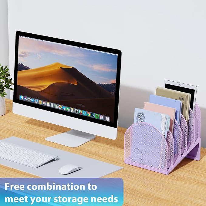 gianotter Desktop File Organizer with 5 Compartments | Desk Organizer Paper Organizer for Desk Workspace Organizers for Office Supplies (Purple, Inclined Style) - Image 5