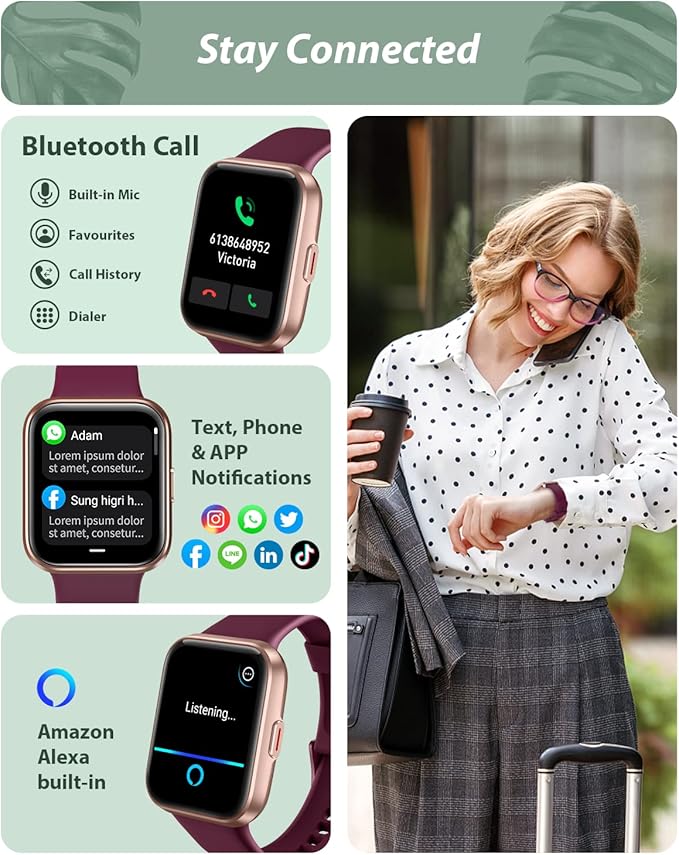 Tensky Smart Watch for Men Women(Call Receive/Dial), Alexa Built-in, 1.7" Touch Screen Fitness Tracker with Heart Rate Sleep Tracking, 60 Sports Modes, 5ATM Waterproof Smartwatch for Android iPhone - Image 2