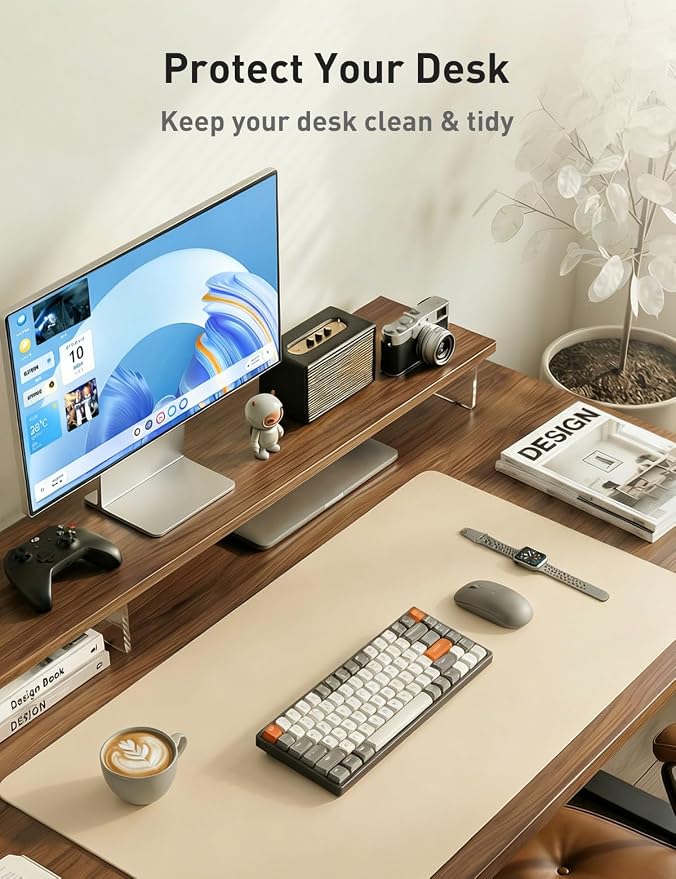 Aothia Faux Leather Desk Mat - Non-Slip PU Leather Desk Blotter, Waterproof Writing Surface, Large Desk Pad for Office & Home (Beige, 55" x 17") - Image 8