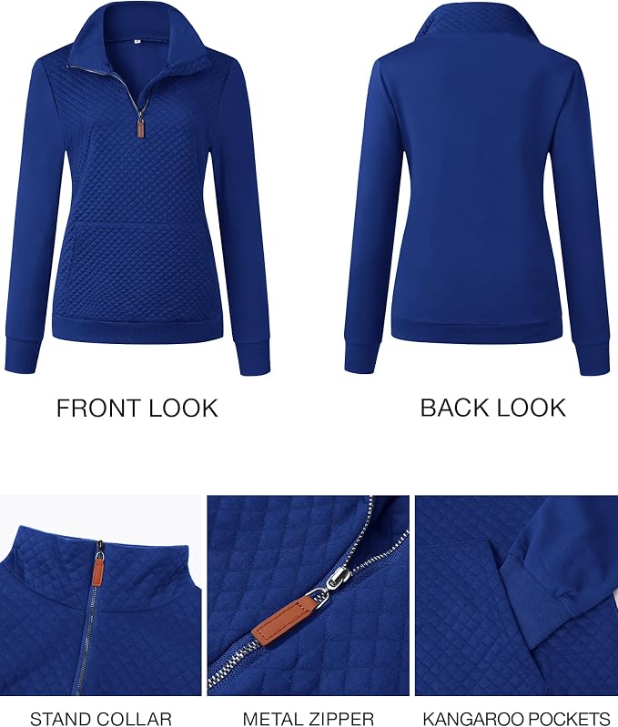 BTFBM Women Fashion Quilted Pattern Lightweight Zipper Long Sleeve Plain Casual Ladies Sweatshirts Pullovers Shirts Tops - Image 5