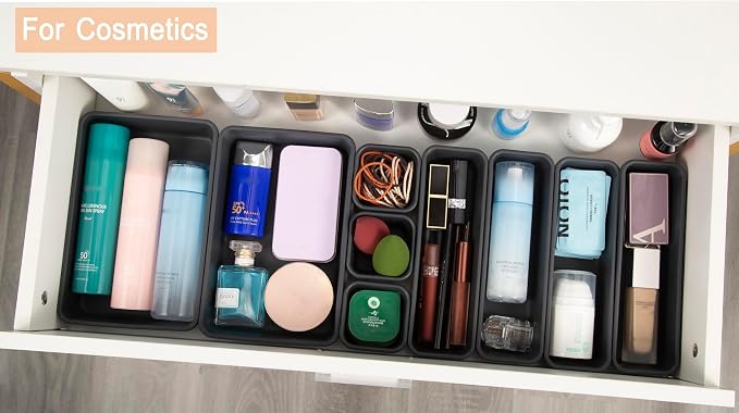 Kutesna 15PCS Interlocking Drawer Organizer, Plastic Desk Organizers Set | 3-Size Versatile Storage Bins,BPA-free, Non-slip, Fits Any Drawer for Cosmetics, Bathroom, Tools, Kitchen and Office - Image 3