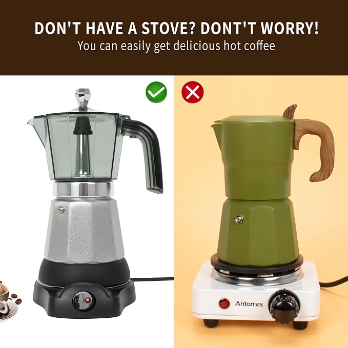 LAOION 6 Cup Manual Espresso Maker, Small Espresso Machines for Home | Cuban Coffee Maker with Detachable Base & Overheat Protection,Cafeteras Electricas Modernas Moka Pot,Greca Electrica De Cafe - Image 3