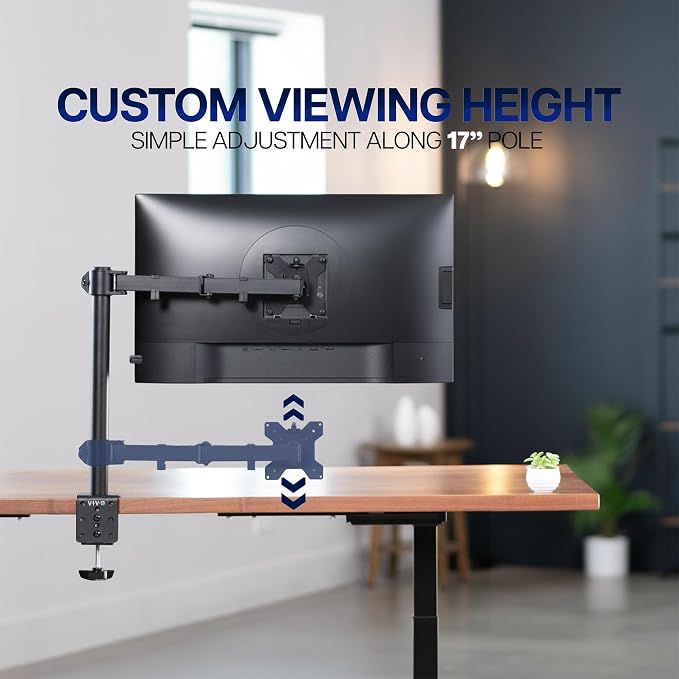 VIVO Single 13 to 38 inch Ultrawide Monitor Arm Desk Mount, Regular Screens up to 32 inches, 22 lbs capacity, Fully Adjustable Stand with C-Clamp and Grommet Base, Black, STAND-V001 - Image 7