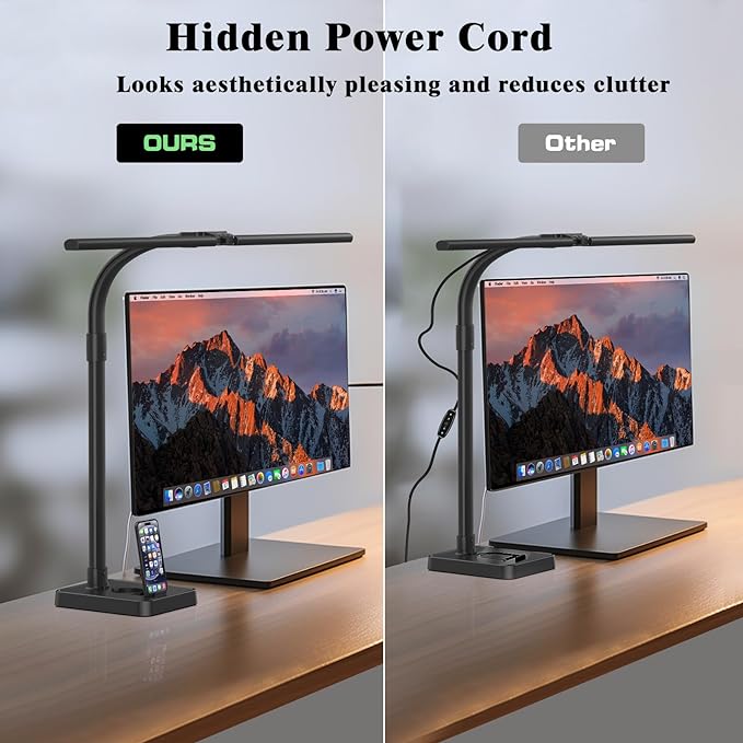 GAEFURY LED Desk Lamp for Home Office, 24W Bright Desk Lamp with Phone Holder Base - 25 Lighting Modes Eye-Caring Desk Light Adjustable Gooseneck Lamp for Workbench Drafting Reading Study - Image 5