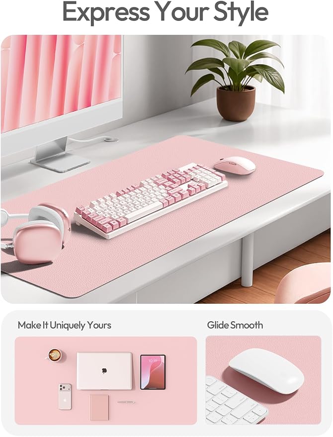 YSAGi Leather Desk Protector, Office Mat, Large Mouse Mat, Non-Slip PU Leather Blotter, Laptop Desk Mat, Waterproof Writing Pad for Office and Home(Light Pink, 40" x 24") - Image 3