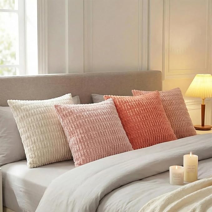 Fancy Homi 4 Packs Decorative Throw Pillow Covers for Living Room Couch Bed, Modern Farmhouse Boho Home Décor Accent Cushion Case, 26" x 26", Pink Series - Image 3