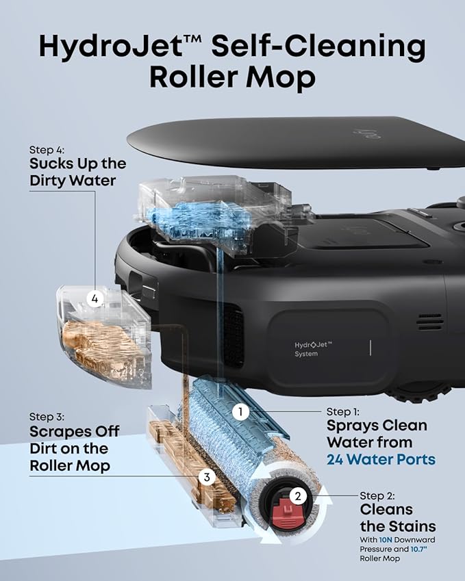 eufy C28 Robot Vacuum and Mop Combo, 15,000 Pa, HydroJet Roller Mop | Upgraded from X10 Pro, Zero-Tangle for Pet Hair, Auto Mop Washing&Drying, Self-Emptying&Refilling 2026 New - Image 3