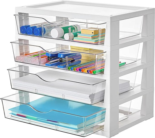 Vtopmart Clear Desktop Organizer, 4-Tier Drawer Storage with Dividers by Vtopmart