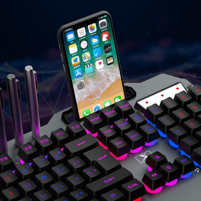 Wireless Gaming Keyboard and Mouse Combo,Rainbow LED Backlit Keyboard with Rechargeable 3800mAh Battery Metal Panel,Removable Wrist Rest Mechanical Feel and 7 Color Mute Gaming Mice for PC PS4 PS5 - Image 6