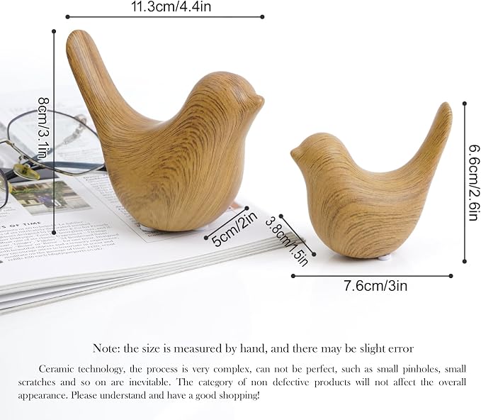 Notakia Wood Look Ceramic Birds Statues Home Decor Modern Style Decorative Ornaments for Living Room, Bedroom, Office Desktop, Pottery barn Decor - Image 2