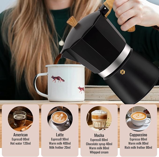 12 Cup Aluminum Moka Pot Classic Stovetop Espresso Coffee Maker 600ml 20oz Coffeemaker Percolator Mocha Pot Greca Coffee Maker Cafe Makers for Italian and Cuban Café Brewing Black - Image 7