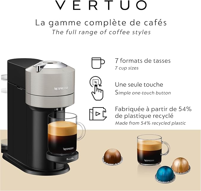 Nespresso Vertuo Next Coffee and Espresso Maker by Breville, Light Grey - Image 3