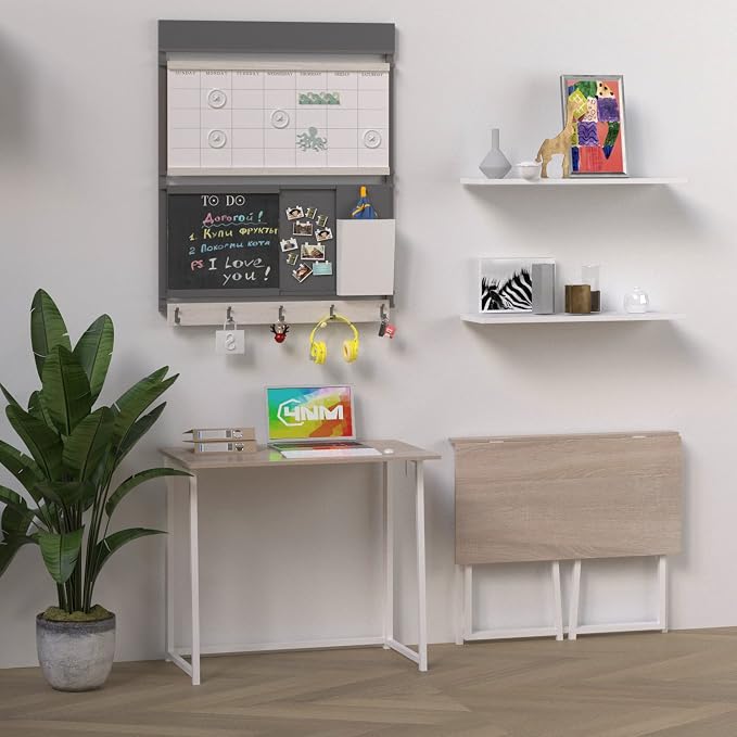 4NM 31.5" Small Folding Desk, Foldable Computer Home Office Desk, Study Writing Table for Small Space Saving Bedroom, Easy Assembly - Natural and White - Image 2