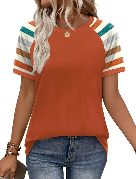 WIHOLL Womens Summer Tops Color Block Short Sleeve Raglan Shirts Spring Fashion Clothes Vacation Outfits by WIHOLL