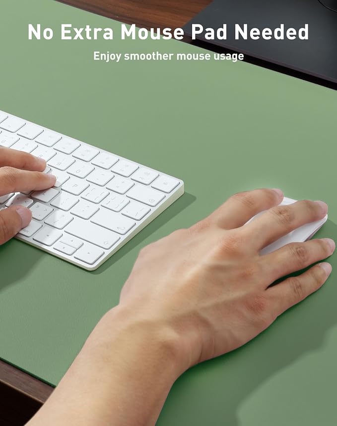 Aothia Faux Leather Desk Mat - Large Mouse Pad, Non-Slip PU Leather Blotter, Waterproof Writing Surface for Office and Home (Olive Green, 63" x 17") - Image 4