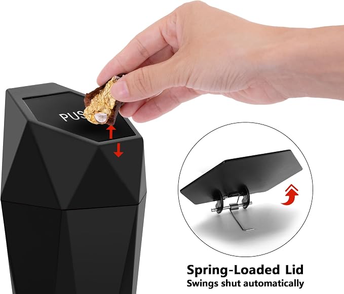 Ginsco Car Trash Can Cup Holder, Mini Car Trash Can with Lid, Car Accessories for Interior, Leakproof Small Trash Cup for Car, Home, Office, Bedroom with Additional 2 Hooks and 90pcs Trash Bags Black - Image 6