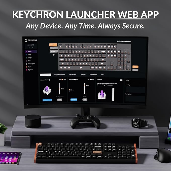 Keychron K10 HE Hall Effect Keyboard Wireless, Magnetic Switch Hot Swappable, Adjustable Actuation Rapid Trigger Mode with Aluminum + Wood Frame, Full-Size Custom RGB for Mac Windows Linux - Black - Image 3