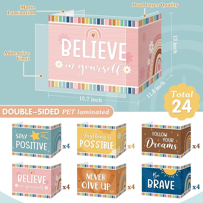 Affrolling 24 Pcs Inspirational Privacy Folders Bulk for Students Cardboard Privacy Boards Desk Divider Panel Waterproof Testing Divider for Classroom Back to School Study Supplies (Boho) - Image 2