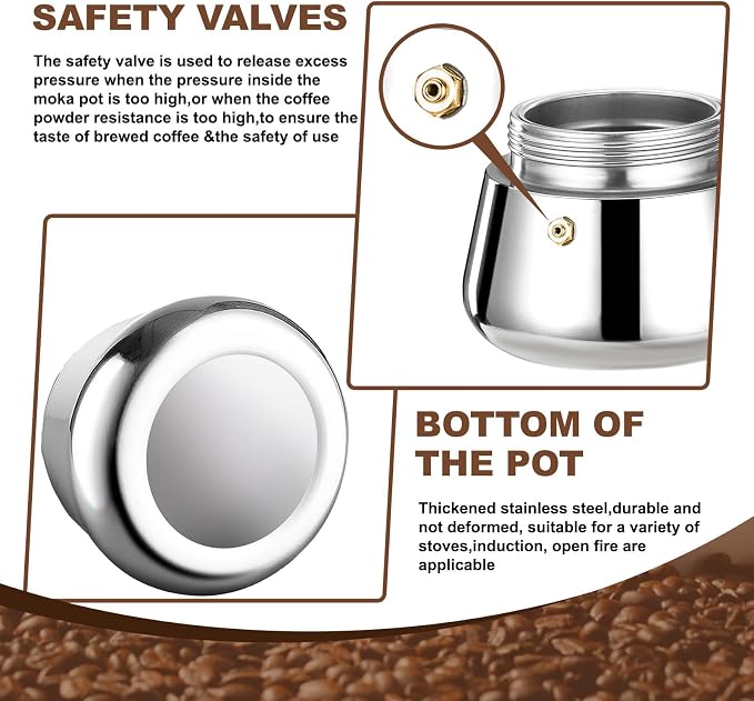12 Cup Stovetop Espresso Maker Stainless Steel Moka Pot Stove Top Percolator Italian Coffee Makers Capable Mocha Greca Machine Cafe Classic Induction Cookers for Home and Camping 600ml 20oz - Image 8